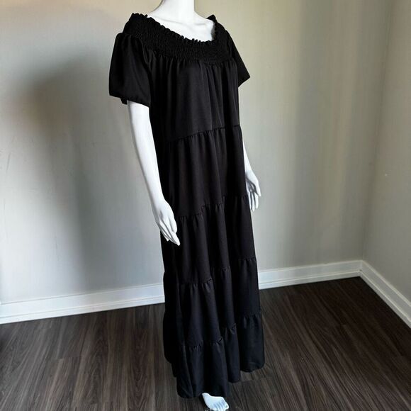 Smock Tiered Maxi Dress With Side Pockets Black Size XL - Picture 3 of 6